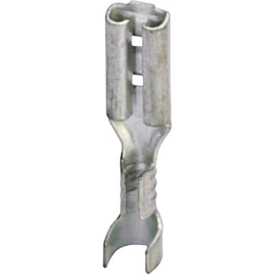 Ein silberfarbener Metallclip, vermutlich für Kabelverbindungen, mit einem schmalen, länglichen Design und zwei quadratischen Öffnungen.