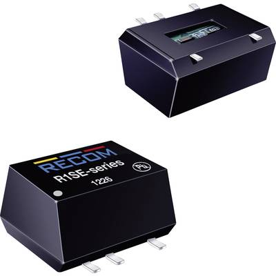 Zwei schwarze elektronische Bauteile mit der Aufschrift 'RECOM R1SE-series'. Sie haben drei Beine, typischerweise für elektronische Schaltungen.