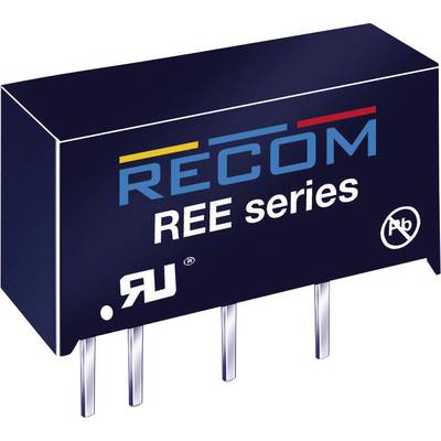 Elektronische Komponente der Marke 'RECOM', Modell 'REE series', mit mehreren Anschlussstiften. Schwarzes Gehäuse, blau-gelbes Logo.