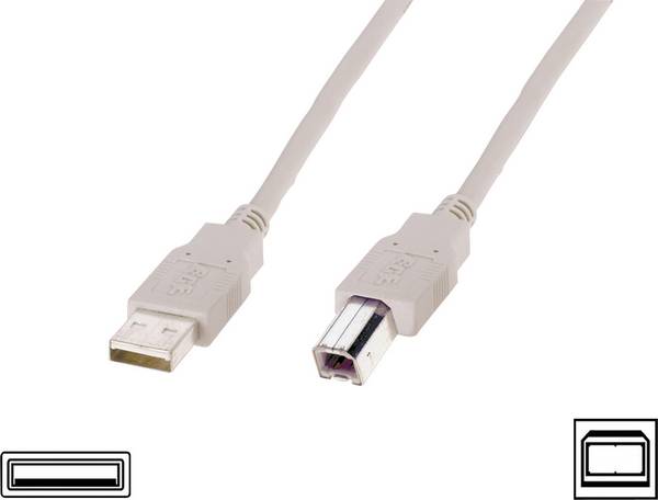 Digitus USB-Kabel USB 2.0 USB-A Stecker, USB-B Stecker 1.80 m Beige AK-300102-018-E