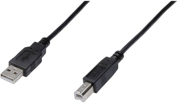 Digitus USB-Kabel USB 2.0 USB-A Stecker, USB-B Stecker 1.80 m Schwarz Rund, doppelt geschirmt AK-300105-018-S