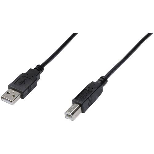 Digitus USB-Kabel USB 2.0 USB-A Stecker, USB-B Stecker 5.00 m Schwarz Rund, doppelt geschirmt AK-300105-050-S