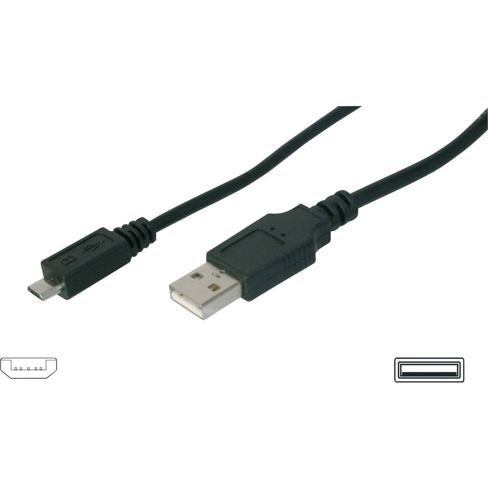 Digitus USB 2.0 Aansluitkabel [1x USB 2.0 stekker A 1x USB 2.0 stekker micro-B] 1.80 m Zwart
