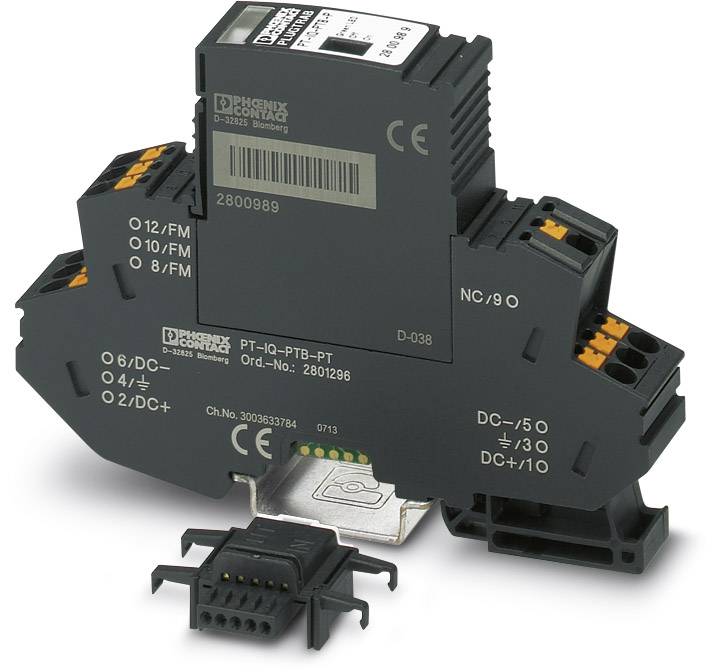 Elektronischer Überspannungsschutz von Phoenix Contact zur Montage auf Hutschiene, geeignet für Spannungsschutz in elektrischen Anlagen.