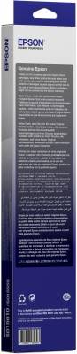 Verpackung eines Epson-Druckerbands. Enthält Details über Kompatibilität und Verwendung. Das Branding 'Epson' ist oben sichtbar.