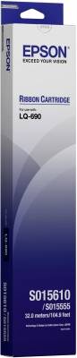 Eine vertikale Verpackung von Epson Farbband, Modell LQ-690, in Blau- und Violetttönen mit der Aufschrift 'Ribbon Cartridge'.
