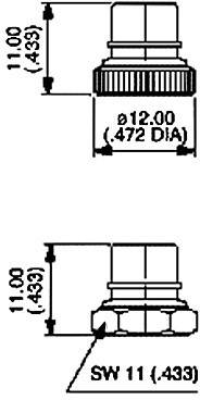 Zeichnung eines zylindrischen Bauteils mit den Maßen: Durchmesser 12,00 mm, Höhe 11,00 mm. Sechskantbreite beträgt SW 11.