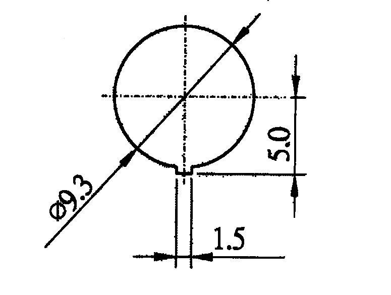 Technische Zeichnung eines Kreises mit einem Durchmesser von 9,3 mm, vertikaler Länge von 5,0 mm und horizontaler Breite von 1,5 mm.