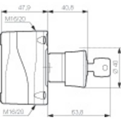 Technische Zeichnung eines mechanischen Bauteils mit Abmessungen. Zeigt verschiedene Maße und Form des Bauteils mit M16 Gewinden.
