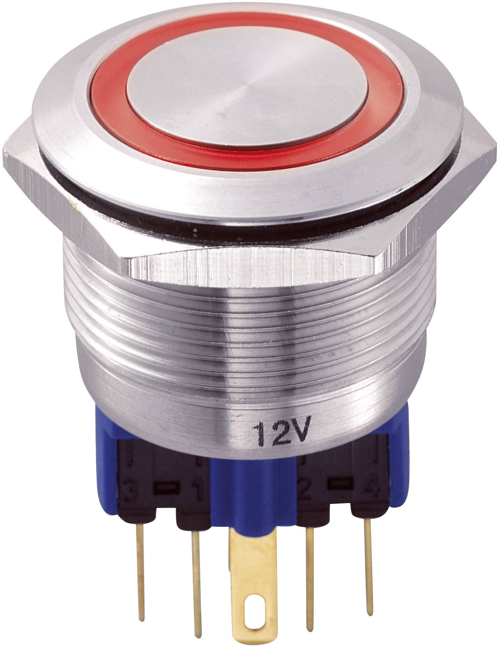TRU COMPONENTS 701776 GQ22-11E/R/12V Vandalismusgeschützter Drucktaster 250 V/AC 5 A 1 x Ein/(Ein) tastend Rot IP65 1 St