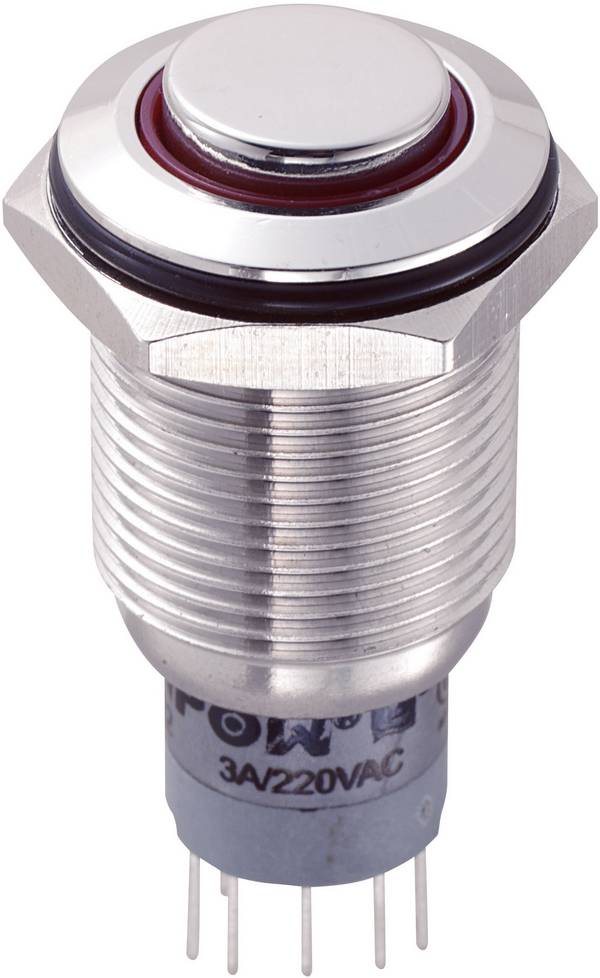 TRU COMPONENTS 701781 LAS2GQH-22E/R/12V/S/P Vandalismusgeschützter Drucktaster 250 V/AC 3 A 2 x Ein/(Ein) tastend Rot IP65 1 St.