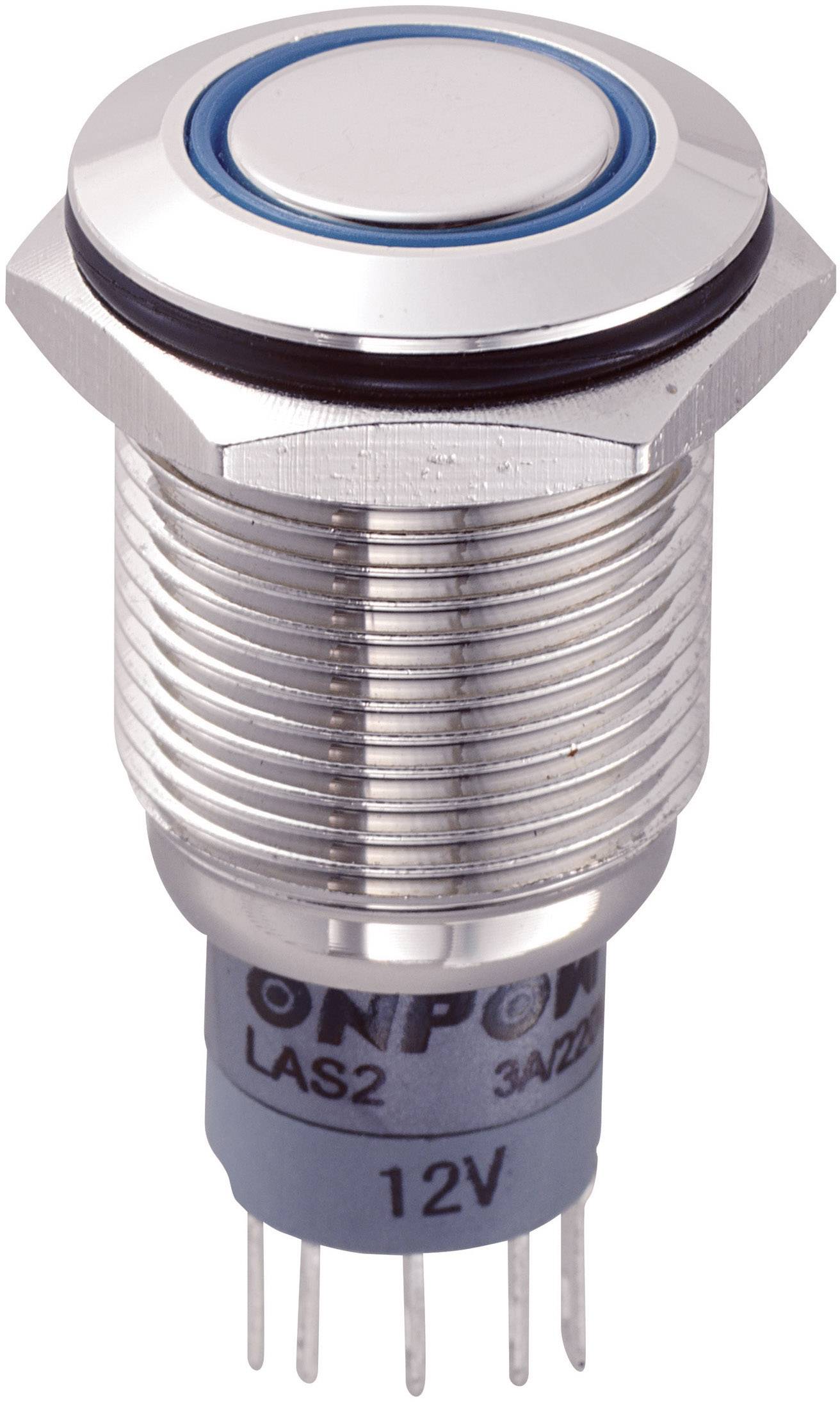 TRU COMPONENTS 701791 LAS2GQF-11ZE/B/12V/N/P Vandalismusgeschützter Druckschalter 250 V/AC 3 A 1 x Ein/Ein rastend Blau