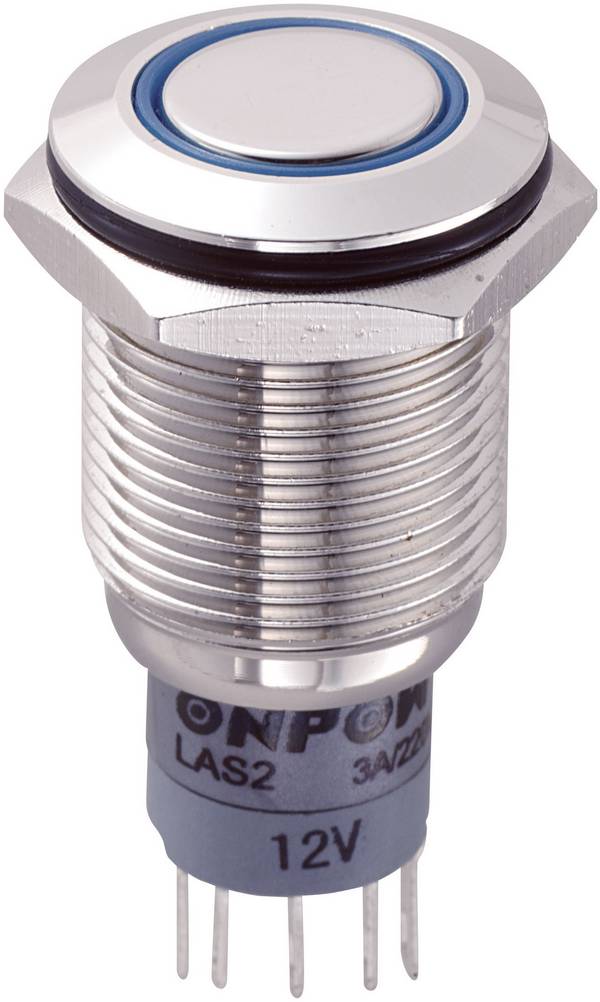 TRU COMPONENTS 701791 LAS2GQF-11ZE/B/12V/N/P Vandalismusgeschützter Druckschalter 250 V/AC 3 A 1 x Ein/Ein rastend Blau IP67 1 St.