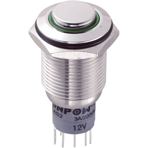 TRU COMPONENTS 701795 LAS2GQH-22E/G/12V/S/P Vandalismusgeschützter Drucktaster 250 V/AC 3 A 2 x Ein/(Ein) tastend Grün I...