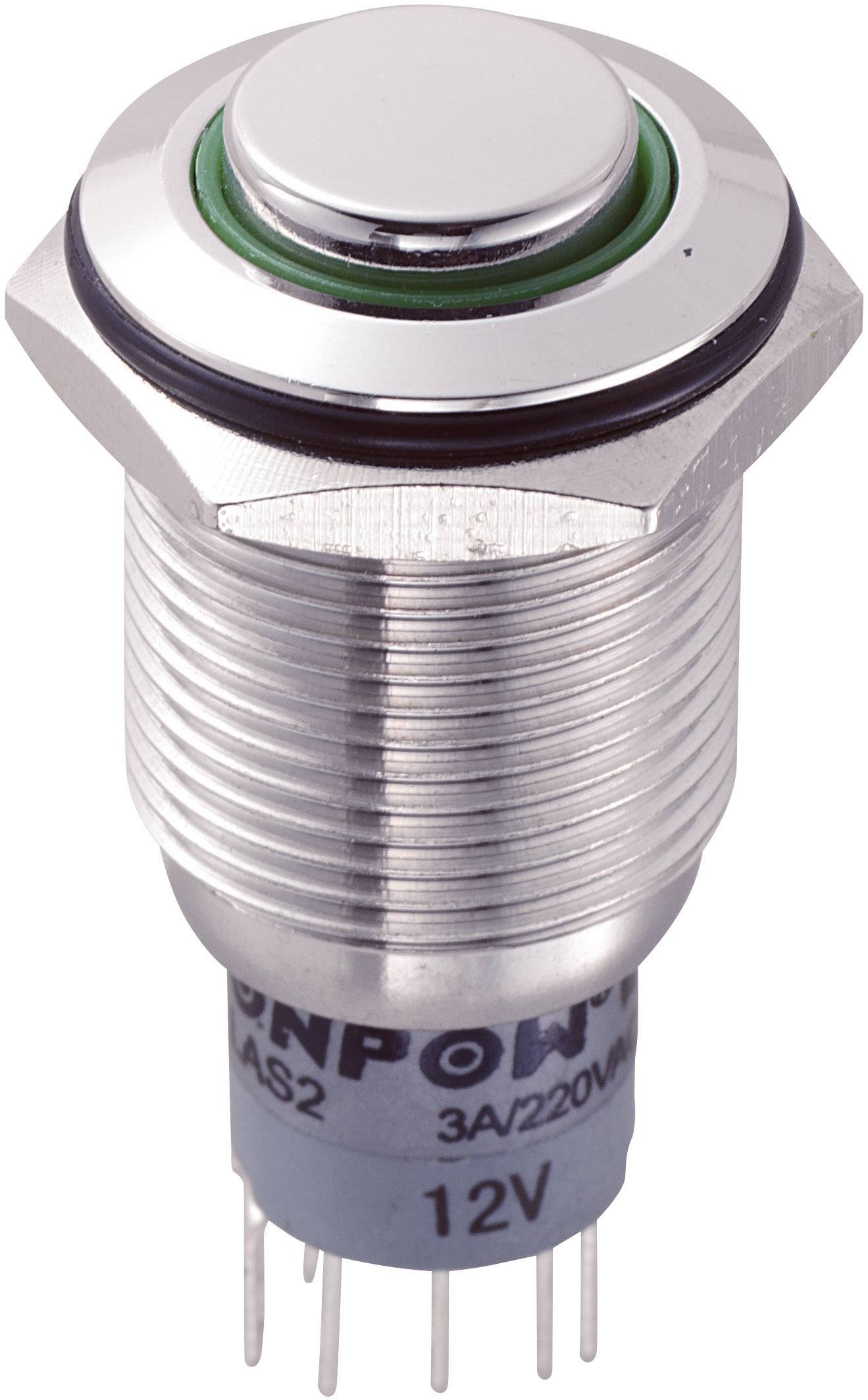 TRU COMPONENTS 701795 LAS2GQH-22E/G/12V/S/P Vandalismusgeschützter Drucktaster 250 V/AC 3 A 2 x Ein/(Ein) tastend Grün I