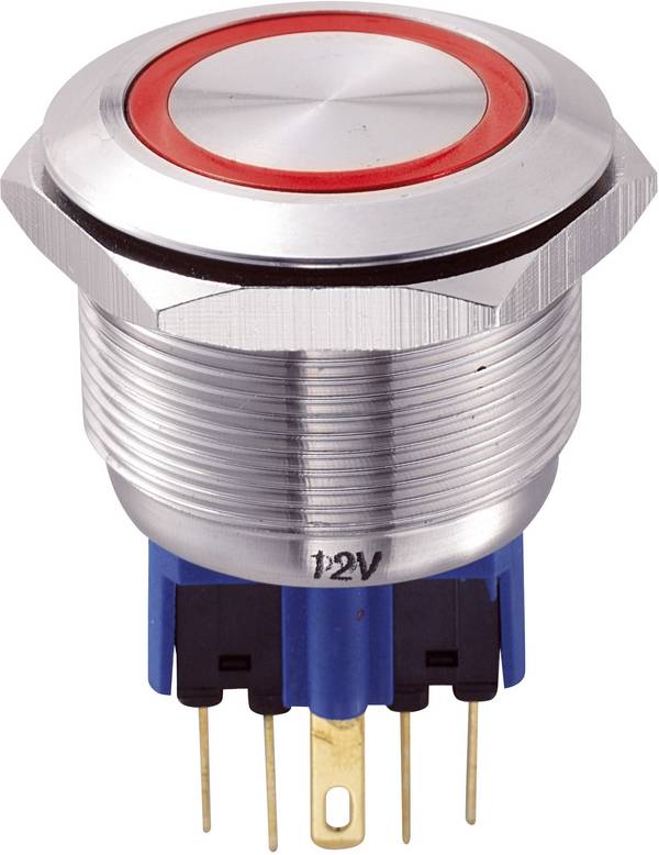 TRU COMPONENTS 701803 GQ25-11E/R/12V Vandalismusgeschützter Drucktaster 250 V/AC 5 A 1 x Ein/(Ein) tastend Rot  IP65 1 St.