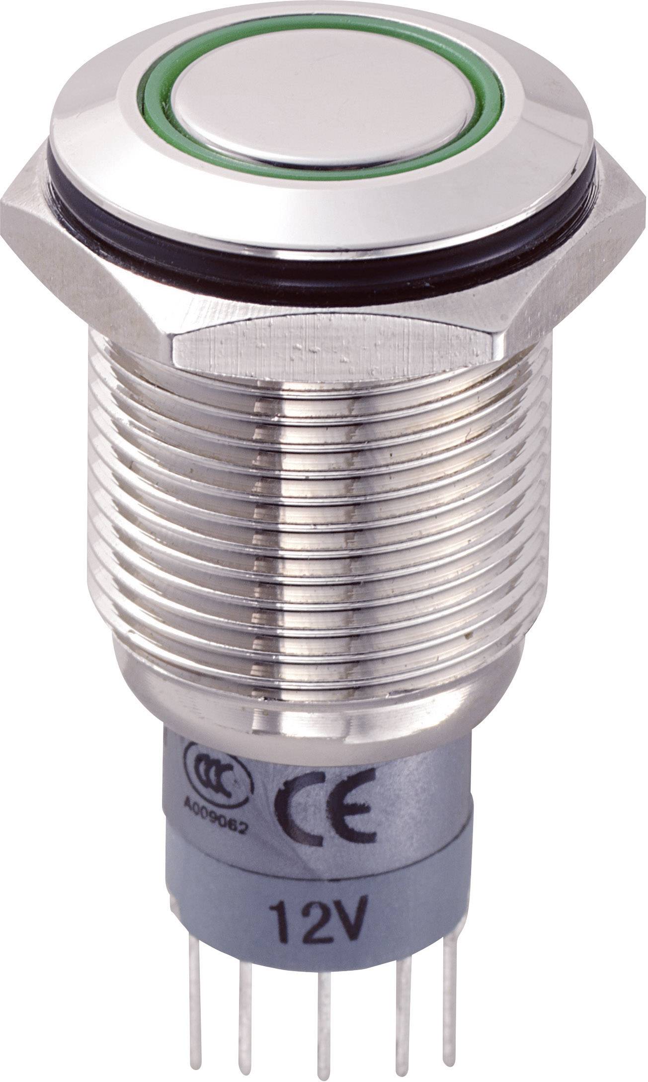TRU COMPONENTS 701804 LAS2GQF-11ZE/G/12V/N/P Vandalismusgeschützter Druckschalter 250 V/AC 3 A 1 x Ein/Ein rastend Grün 