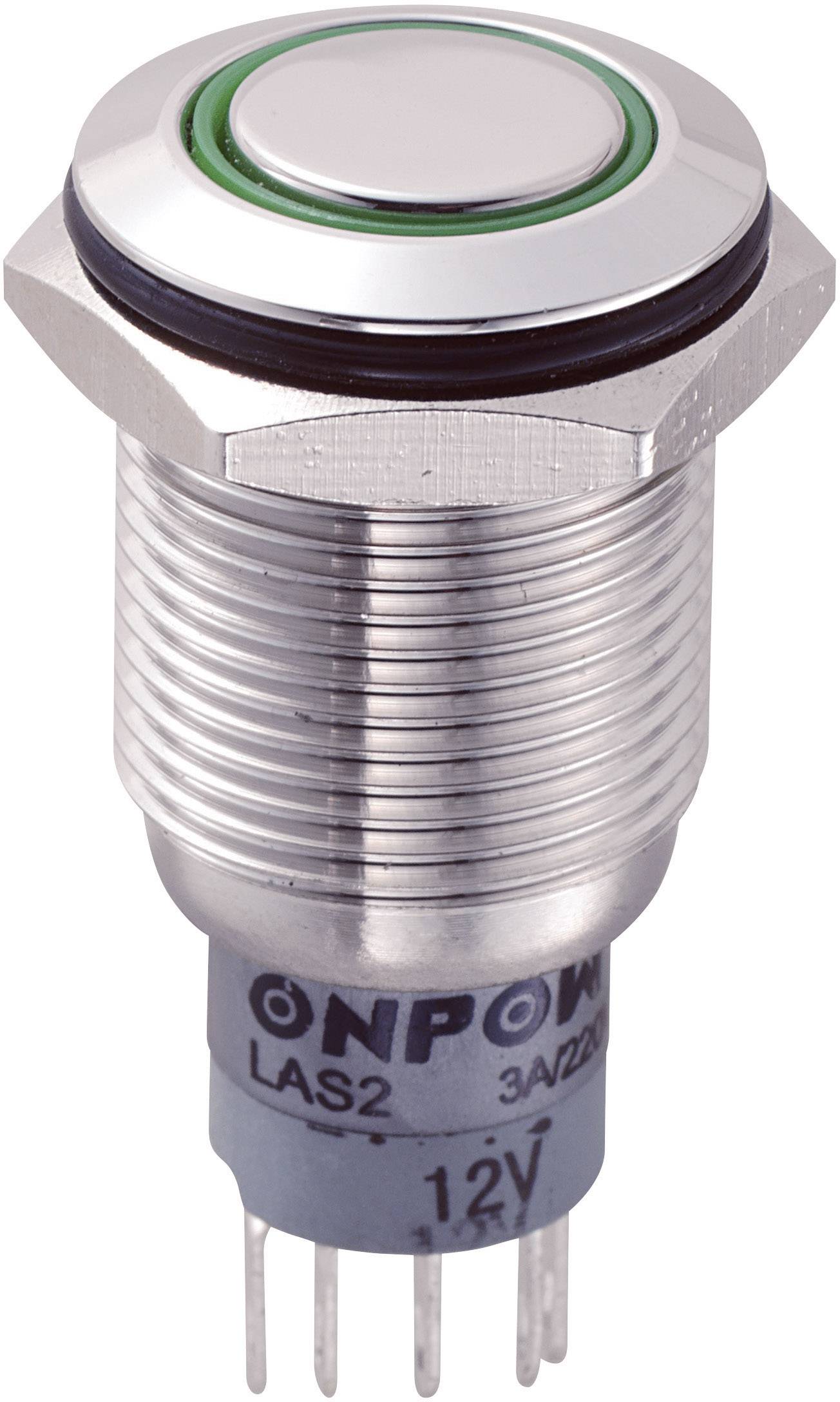 TRU COMPONENTS 701818 LAS2GQF-11ZE/G/12V/S/P Vandalismusgeschützter Druckschalter 250 V/AC 3 A 1 x Ein/Ein rastend Grün