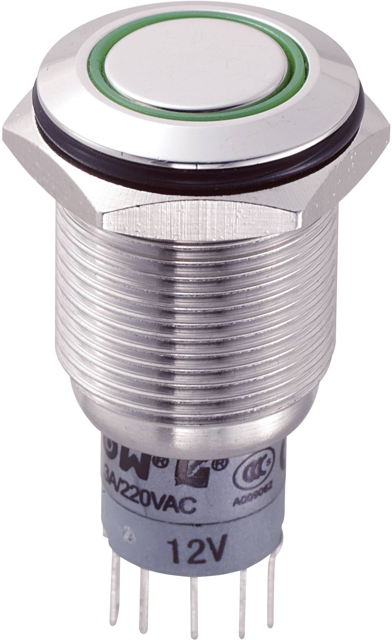 TRU COMPONENTS 701833 LAS2GQF-22E/G/12V/S/P Vandalismusgeschützter Drucktaster 250 V/AC 3 A 2 x Ein/(Ein) tastend Grün 1