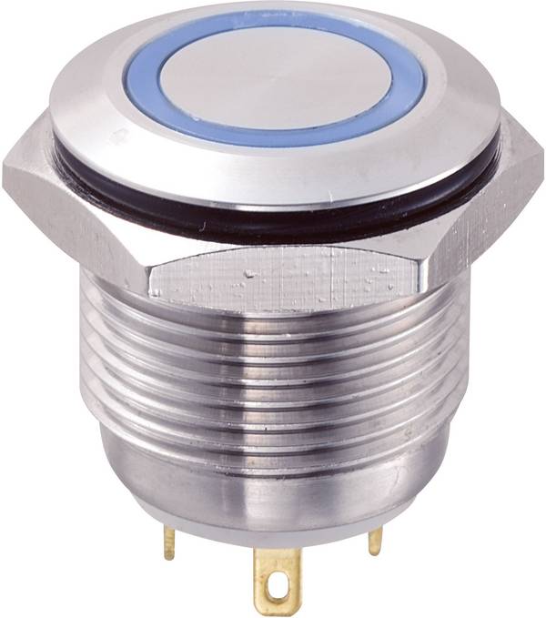 TRU COMPONENTS 701855 GQ16F-10E/J/B/12V Vandalismusgeschützter Drucktaster 48 V/DC 2 A 1 x Aus/(Ein) tastend Blau IP65 1 St.