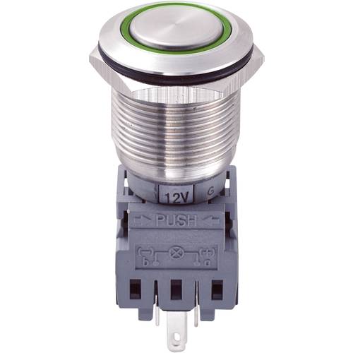 TRU COMPONENTS 701856 LAS1-BGQ-11E/G/12V Vandalismusgeschützter Drucktaster 250 V/AC 5 A 1 x Aus/(Ein) tastend Grün IP67...