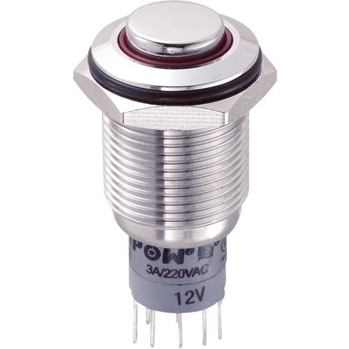 TRU COMPONENTS 701873 LAS2GQH-22ZE/R/12V/S/P Vandalismusgeschützter Druckschalter 250 V/AC 3 A 2 x Ein/Ein rastend Rot 1...