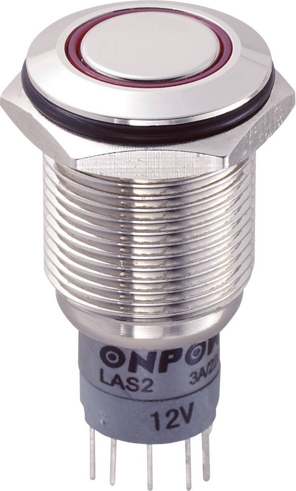 TRU COMPONENTS 701882 LAS2GQF-11E/R/12V/N/P Vandalismusgeschützter Drucktaster 250 V/AC 3 A 1 x Ein/(Ein) tastend Rot  IP67 1 St.