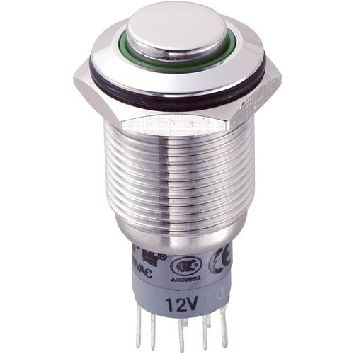 TRU COMPONENTS 701885 LAS2GQH-22ZE/G/12V/S/P Vandalismusgeschützter Druckschalter 250 V/AC 3 A 2 x Ein/Ein rastend Grün ...