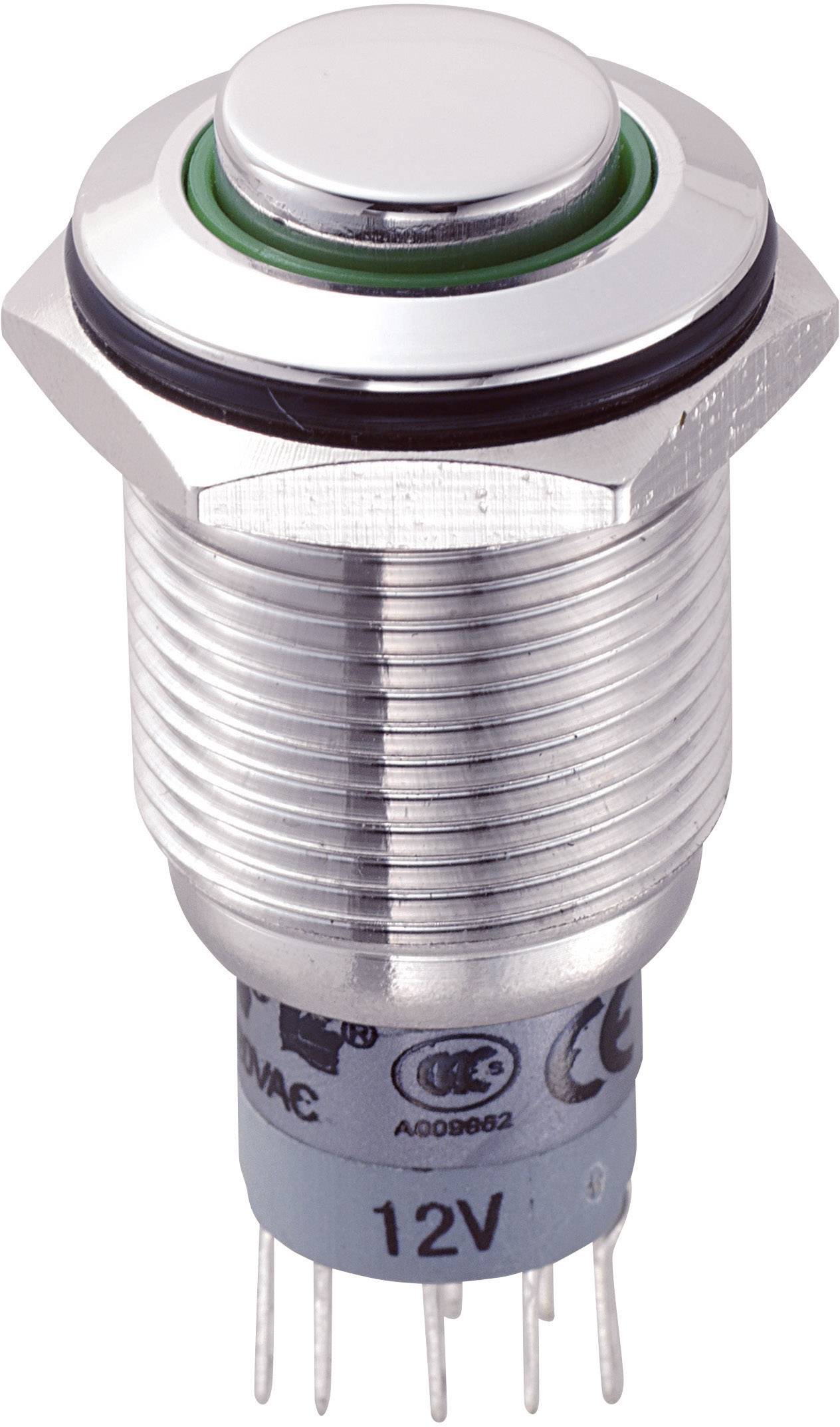 TRU COMPONENTS 701885 LAS2GQH-22ZE/G/12V/S/P Vandalismusgeschützter Druckschalter 250 V/AC 3 A 2 x Ein/Ein rastend Grün 
