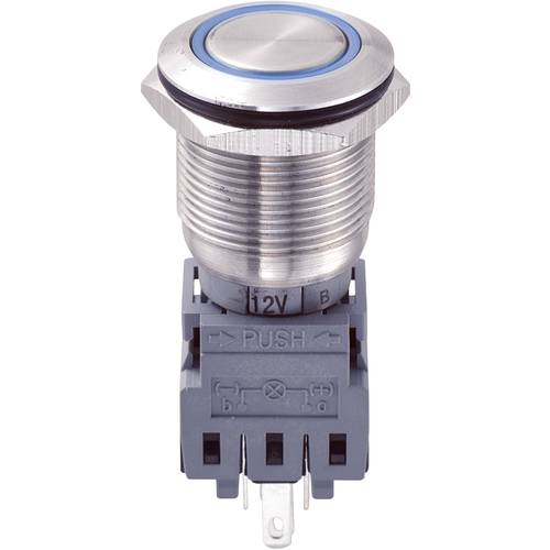 TRU COMPONENTS 701906 LAS1-BGQ-11ZE/B/12V Vandalismusgeschützter Druckschalter 250 V/AC 5 A 1 x Aus/Ein rastend Blau IP6...