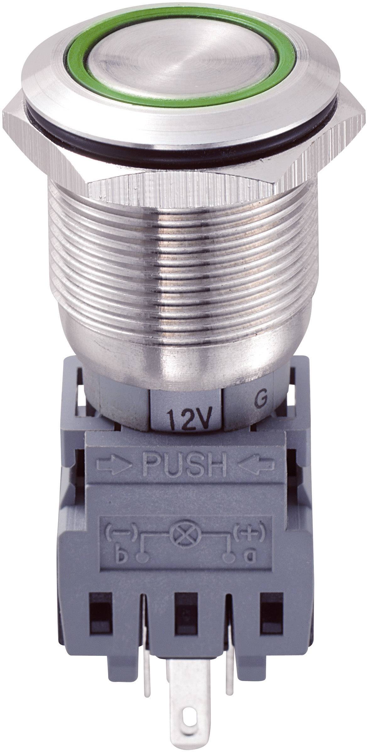 TRU COMPONENTS 701918 LAS1-BGQ-11ZE/G/12V Vandalismusgeschützter Druckschalter 250 V/AC 5 A 1 x Aus/Ein rastend Grün IP6