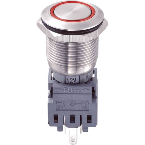 TRU COMPONENTS 701930 LAS1-BGQ-11ZE/R/12V Vandalismusgeschützter Druckschalter 250 V/AC 5 A 1 x Aus/Ein rastend Rot IP67...