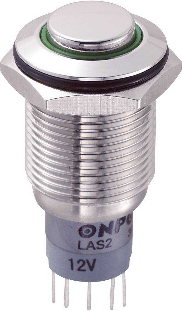 TRU COMPONENTS 701933 LAS2GQH-11E/G/12V/S/P Vandalismusgeschützter Drucktaster 250 V/AC 3 A 1 x Ein/(Ein) tastend Grün   1 St.