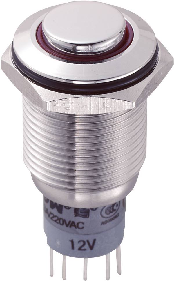 TRU COMPONENTS 701945 LAS2GQH-11E/R/12V/S/P Vandalismusgeschützter Drucktaster 250 V/AC 3 A 1 x Ein/(Ein) tastend Rot   1 St.