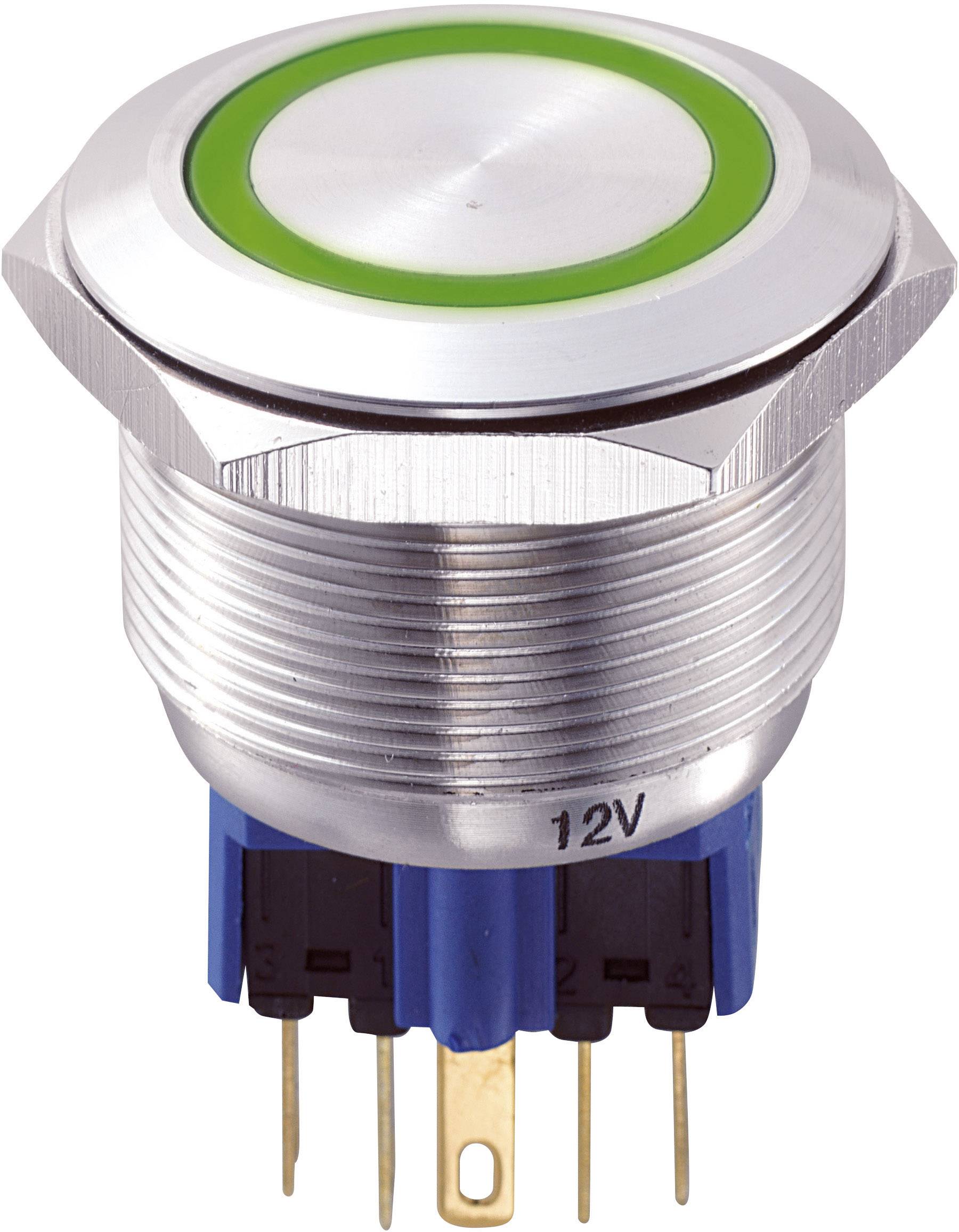 TRU COMPONENTS 701946 GQ25-11E/G/12V Vandalismusgeschützter Drucktaster 250 V/AC 5 A 1 x Ein/(Ein) tastend Grün IP65 1 S