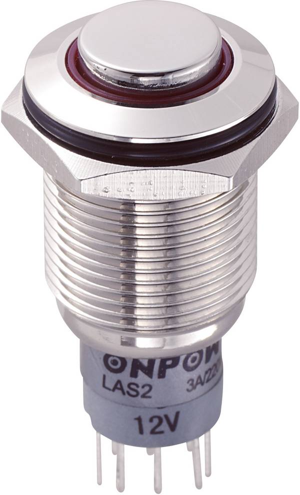 TRU COMPONENTS 701982 LAS2GQH-22E/R/12V/N/P Vandalismusgeschützter Drucktaster 250 V/AC 3 A 2 x Ein/(Ein) tastend Rot   1 St.