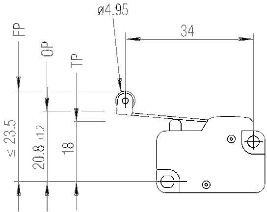 Technische Zeichnung eines mechanischen Teils mit verschiedenen Abmessungen in Millimetern. Markierungen zeigen Durchmesser und Längen.