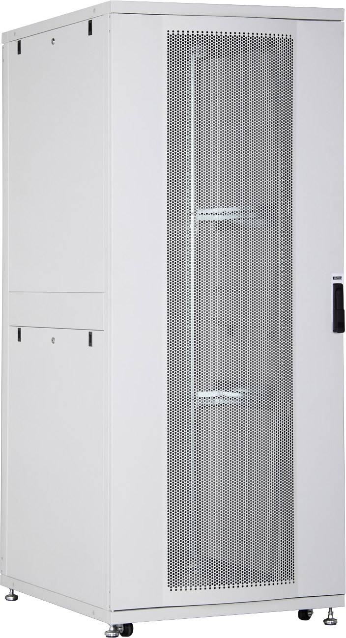Ein Server-Rack mit perforierter Tür. Geeignet zur Unterbringung von IT-Geräten in einem Rechenzentrum oder Serverraum.