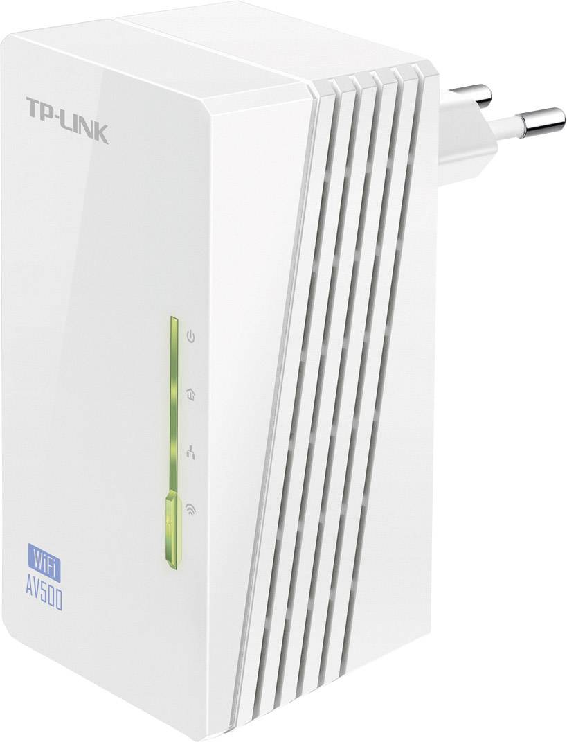 Ein TP-Link WiFi-Extender, Modell AV500, mit LED-Anzeige und Steckdosenstecker, zur Erweiterung der WLAN-Reichweite.