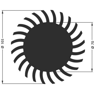 Schwarze, elliptische Form mit 22 strahlenförmigen Segmenten. Maße: Durchmesser 105 mm und 70 mm.