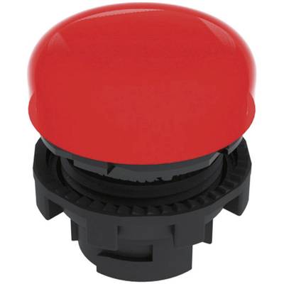 Ein großer, roter Notfallknopf auf einem schwarzen Sockel.