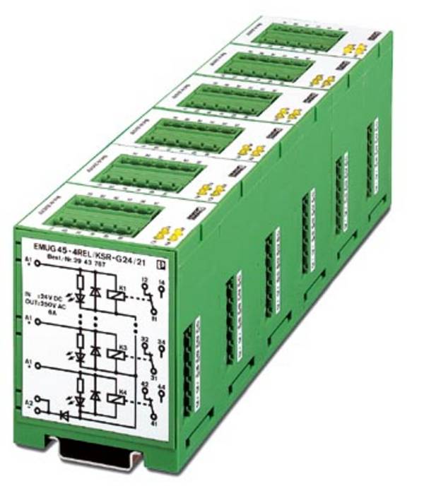 Phoenix Contact EMUG 45- 4REL/KSR-G 24/21 Relaisbaustein Nennspannung: 24 V/DC Schaltstrom (max.): 6 A 1 Wechsler  5 St.