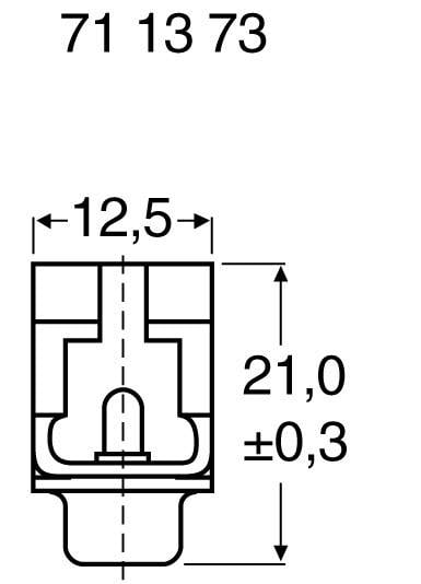 Technische Zeichnung eines Steckers mit den Maßen: Breite 12,5 mm, Höhe 21,0 mm ±0,3 mm. Oben steht die Nummer '71 13 73'.