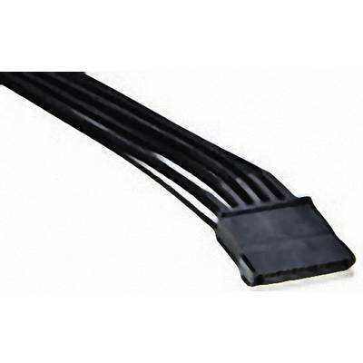 Schwarzes Flachbandkabel mit fünf Leitungen und Steckverbindung, für den Anschluss elektronischer Komponenten.