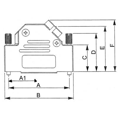 Technische Zeichnung eines Bauteils mit verschiedenen Maßangaben: A, B, C, D, E, F und A1. Die Linien zeigen die jeweiligen Abmessungen.