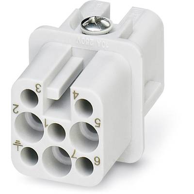 Ein weißer, sechspoliger Steckverbinder mit nummerierten Anschlüssen und einer Befestigungsschraube, geeignet für 250V Anwendungen.
