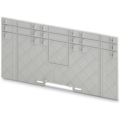 Graue Abdeckung mit rechteckigem Design und strukturierten Streifen. Könnte als Schutz oder Trennwand genutzt werden.