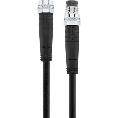 Zwei schwarze Kabel mit Steckern, die nebeneinander liegen, mit silbernen Schraubkappen an jedem Ende.