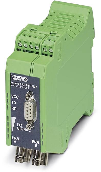 Grünes elektronisches Modul für industrielle Anwendungen mit Anschlüssen oben und vorne, zeigt Signal- und Statusanzeigen.