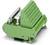 Ein grüner elektrischer Steckverbinder mit nummerierten Klemmen, seitlicher D-Sub-Stecker und Halterungen zur Befestigung.